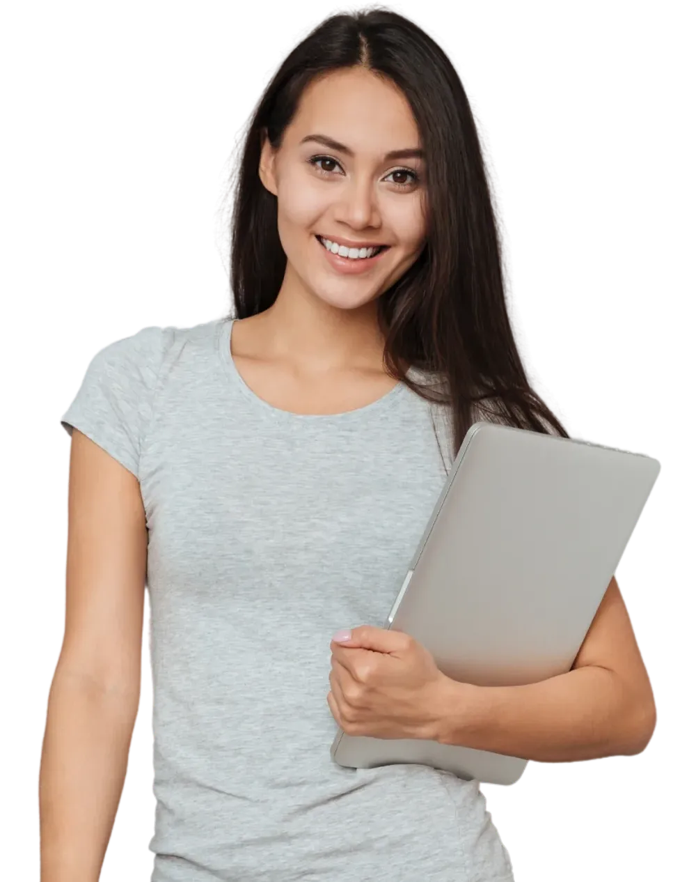 Mujer sonriendo con laptop